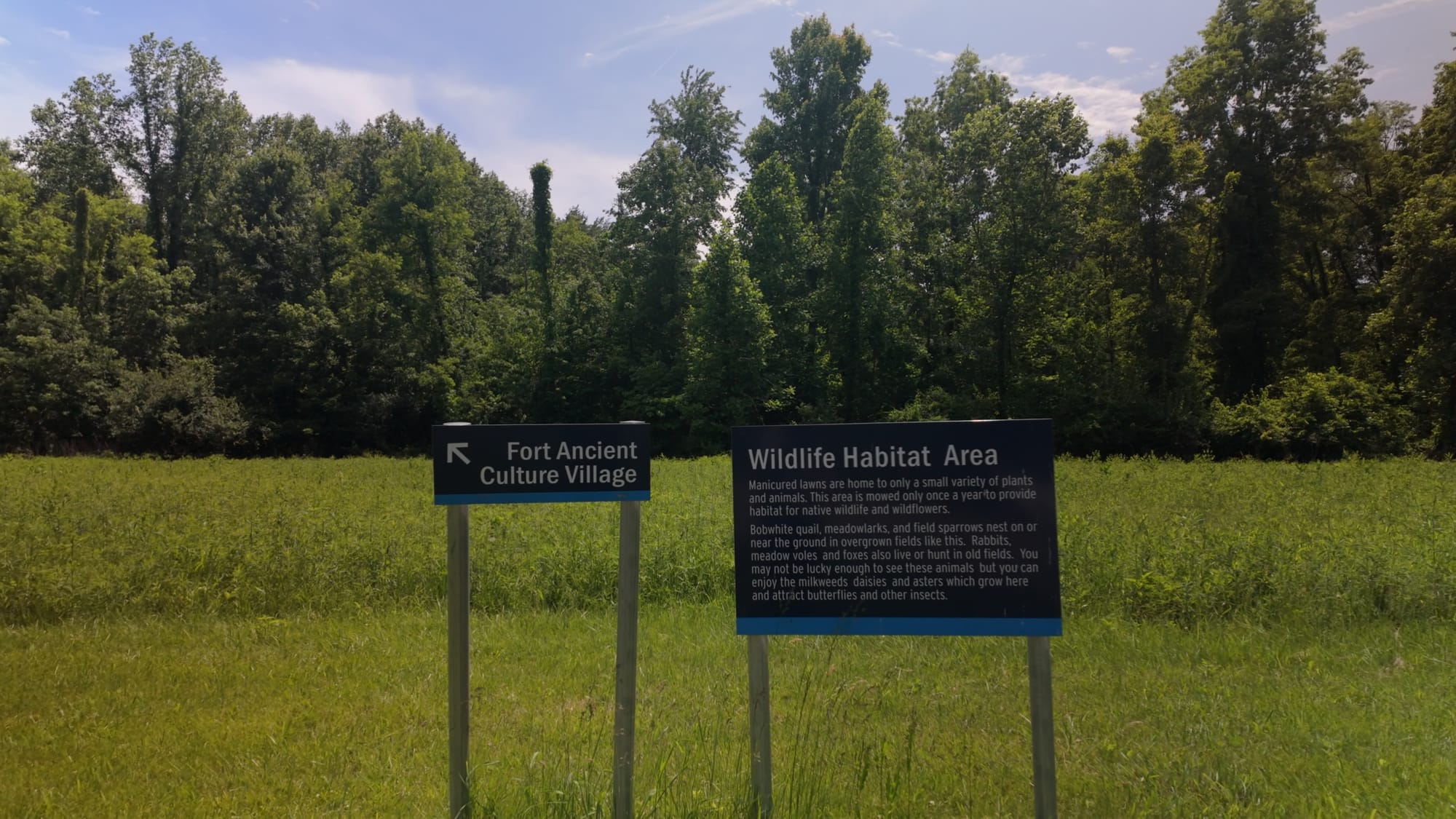 Interpretive signs at the Fort Ancient Culture Village site and the surrounding wildlife habitat area