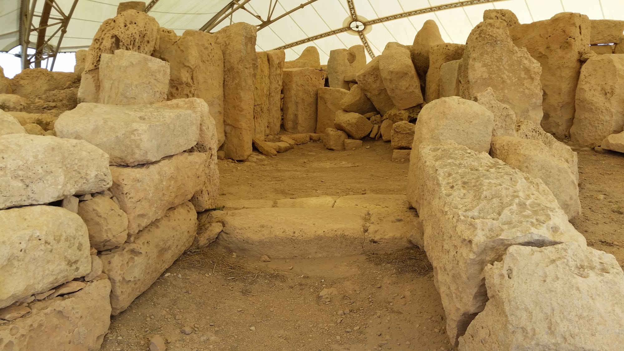 The massive limestone megaliths of Ħaġar Qim up close
