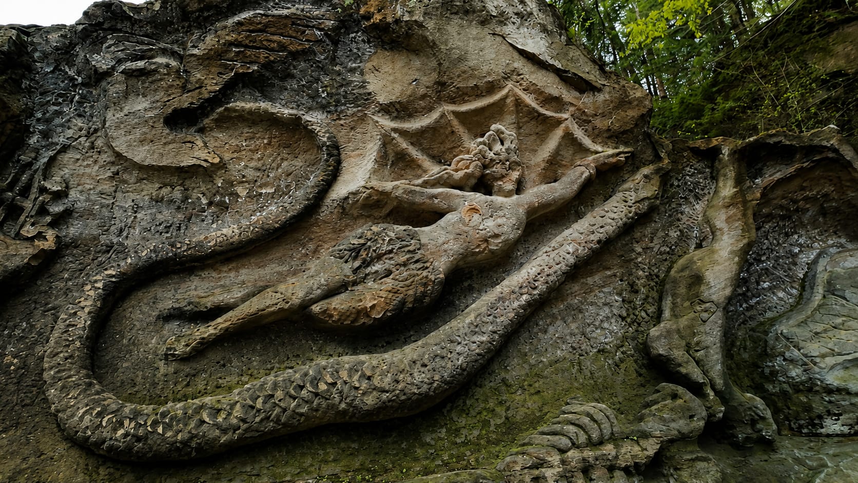 The front face of Henry Church Jr. Rock, the completed side of the carving