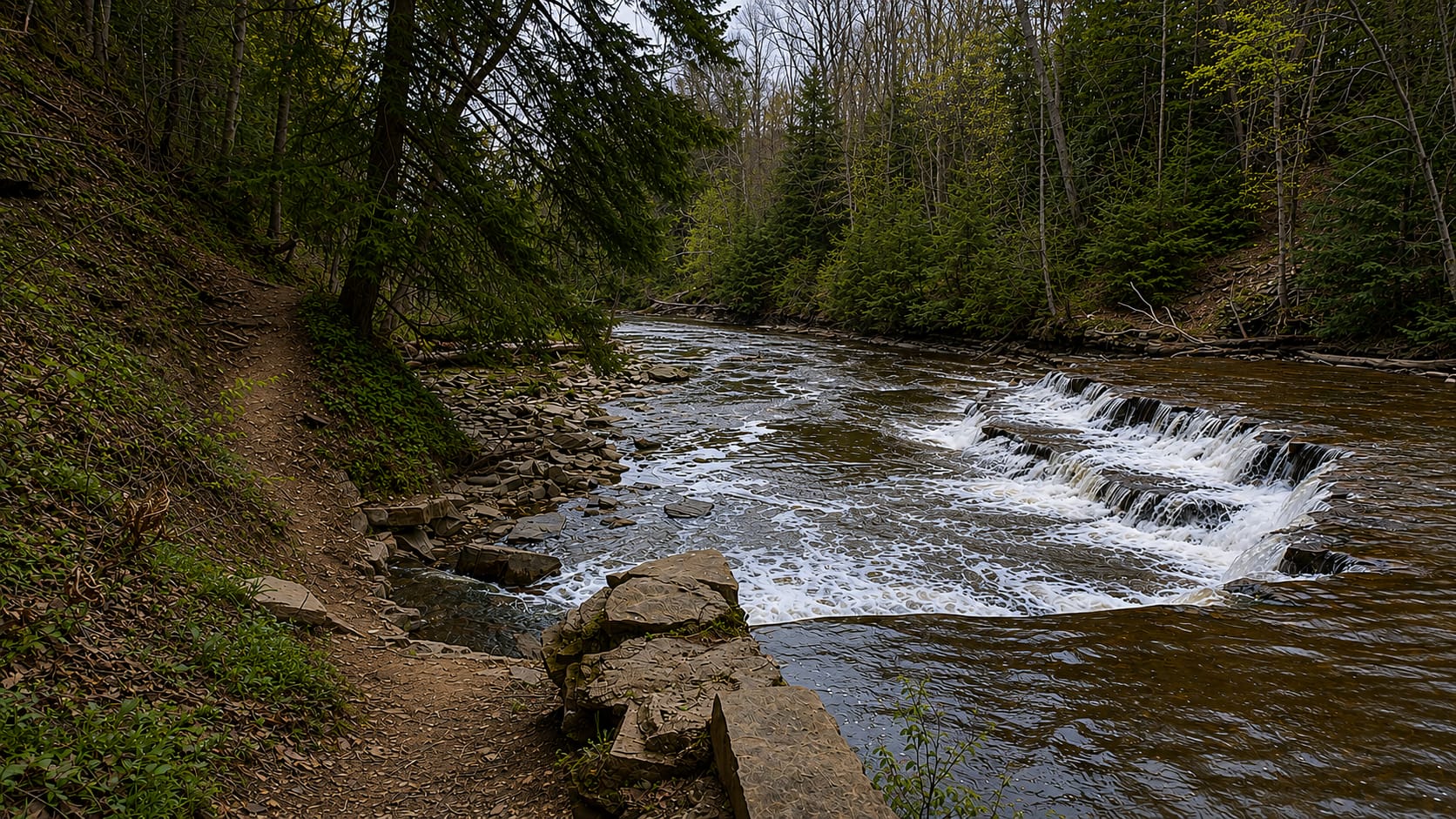 Double Decker Falls on the Chagrin River in the South Chagrin Reservation
