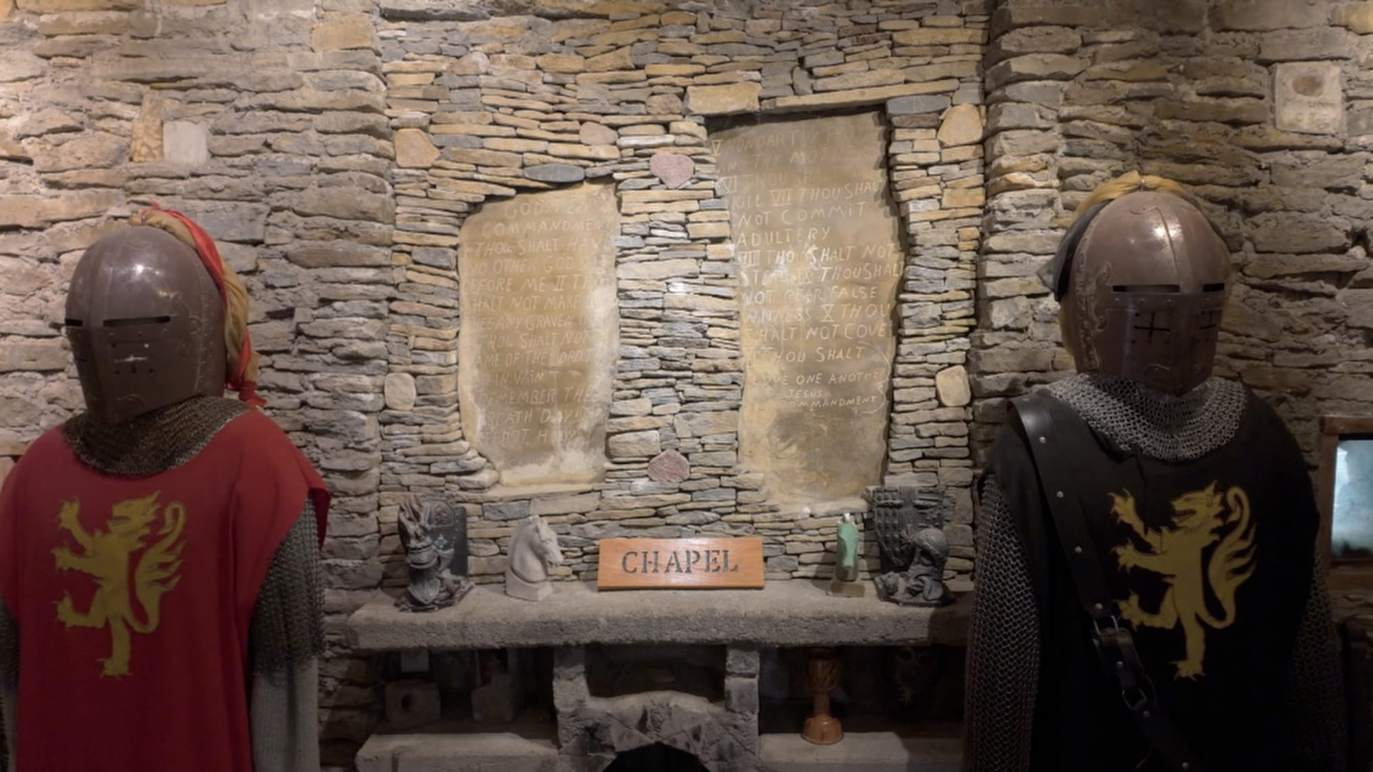 The Ten Commandments displayed in the castle chapel — the only vows of the Knights of the Golden Trail