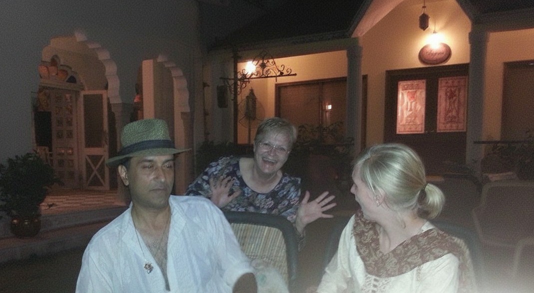 The group at the Jaipur palace hotel pool party — unexpected doesn't cover it