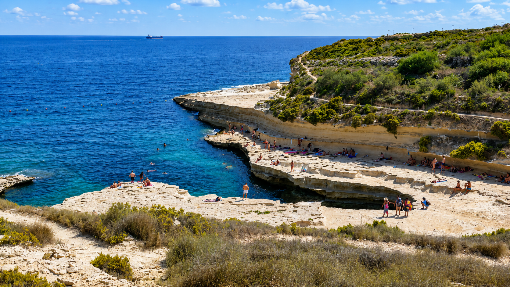 The rocky coastline and cliffs at St. Peter's Pool, Malta