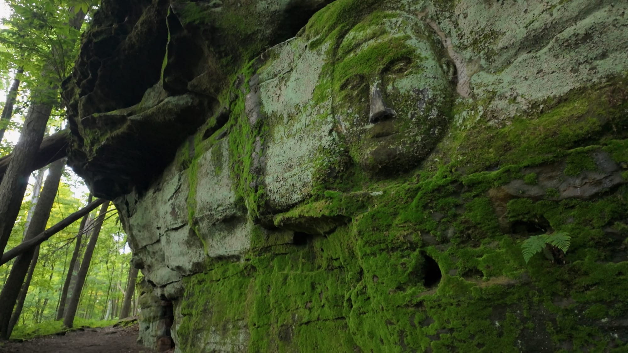A closer view of the Ty Cobb carving, alongside the founders of Rome and a sphinx